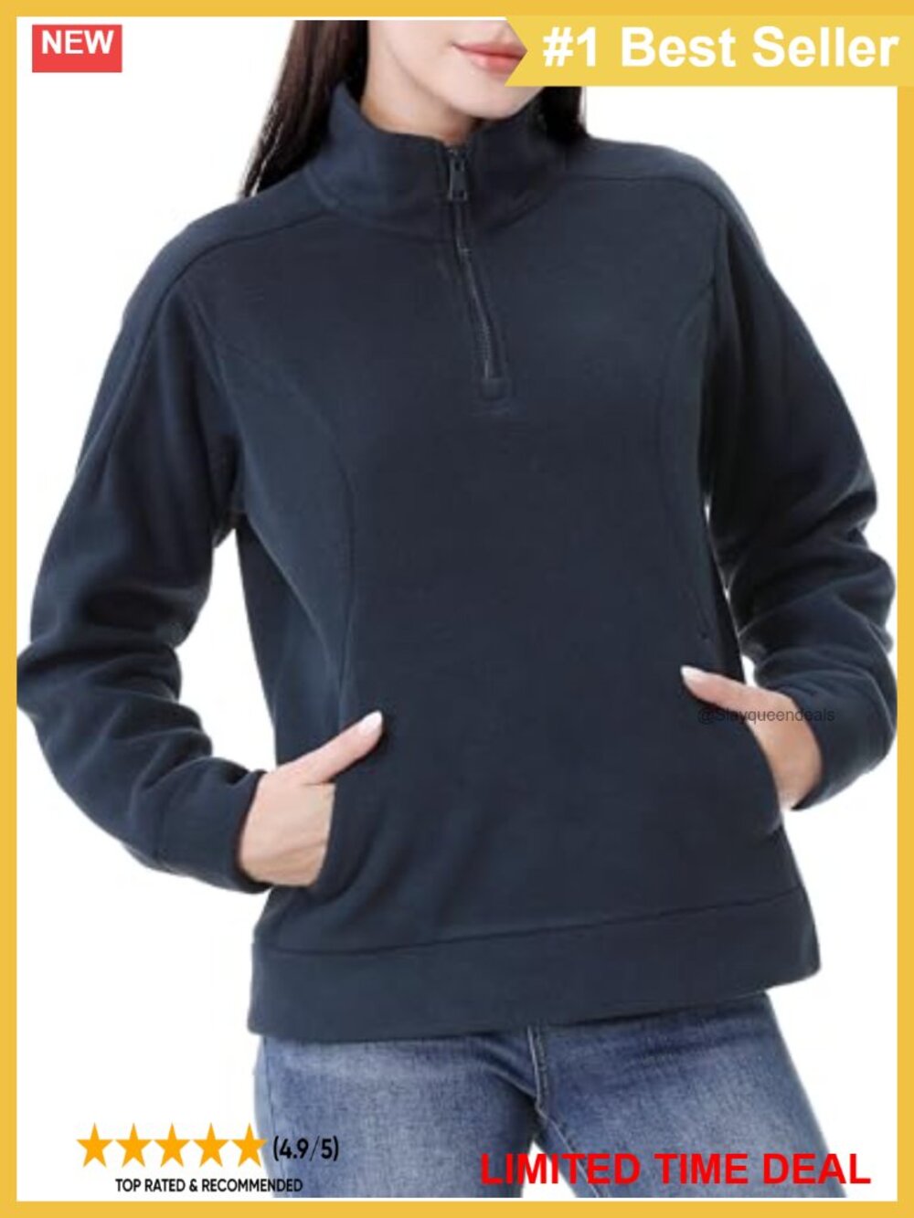 Women's Soft Polar Fleece Quarter-Zip Pullover Sweatshirt Mock Neck